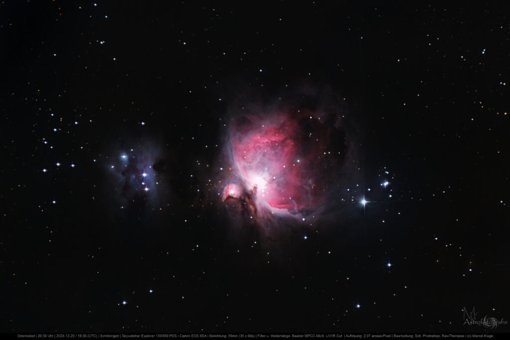 M42-Orionnebel + Running Man Nebula: 35 Minuten Belichtung