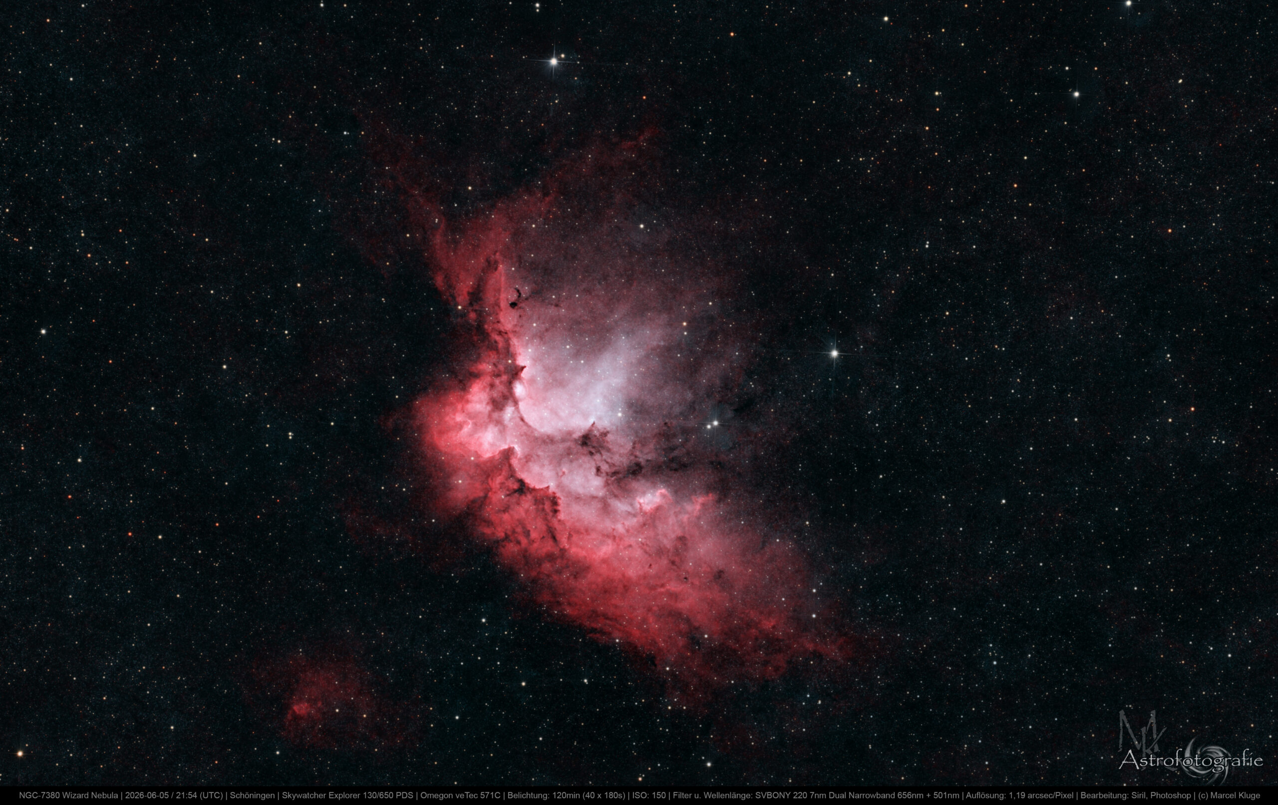 NGC-7380 Wizard Nebula mit Dual Narrowband Filter, Hubble Palette HOO