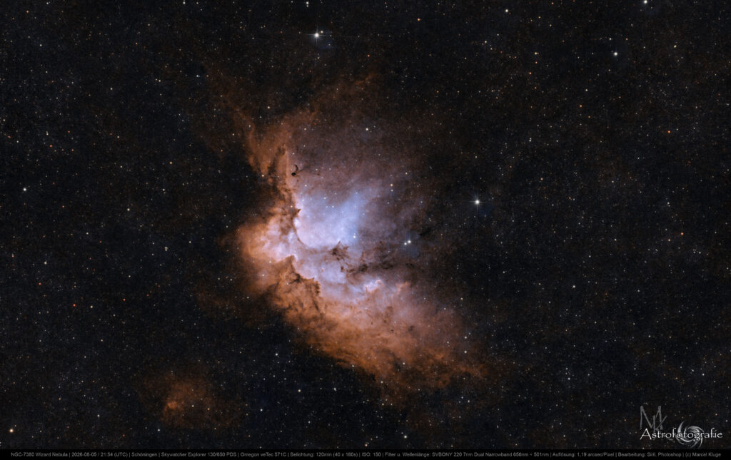 NGC-7380 Wizard Nebula mit Dual Narrowband Filter, Hubble Palette HSO
